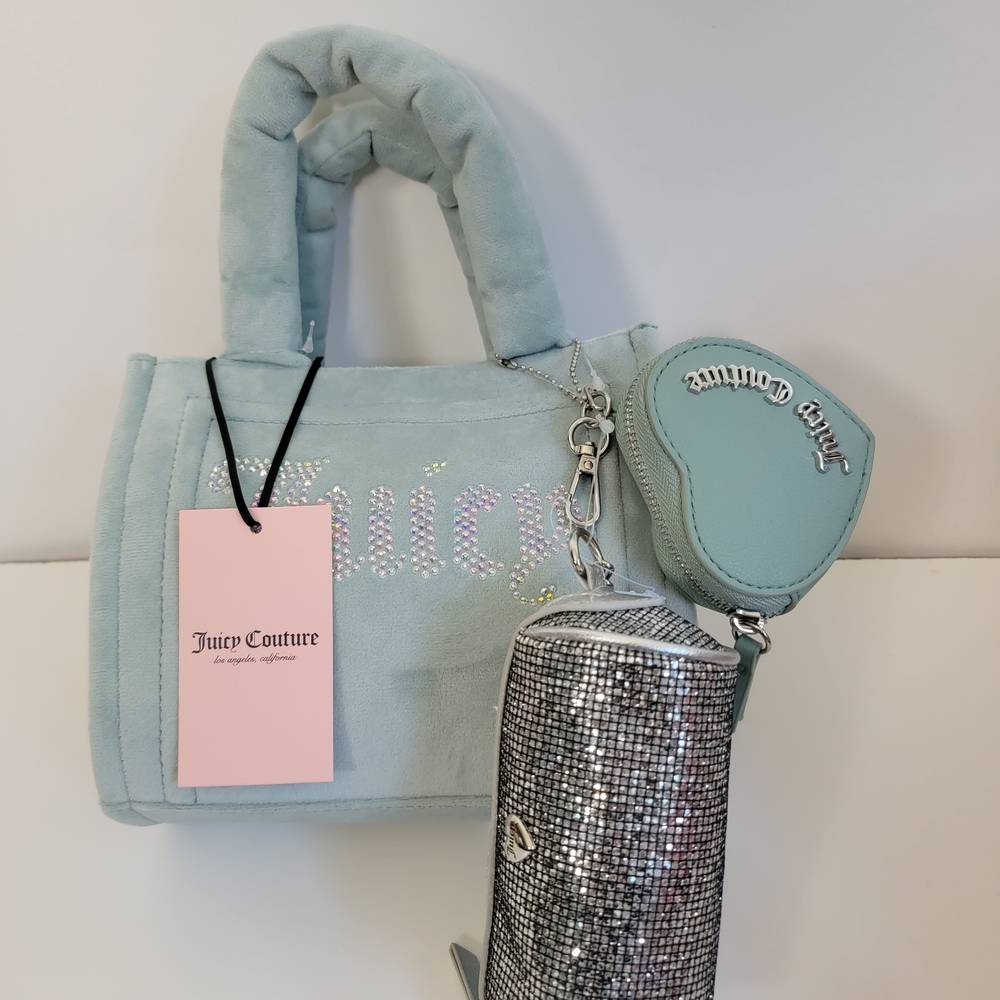 Juicy Couture Plush Cool Blue "Big Spender" Mini Bag 3 Piece Set